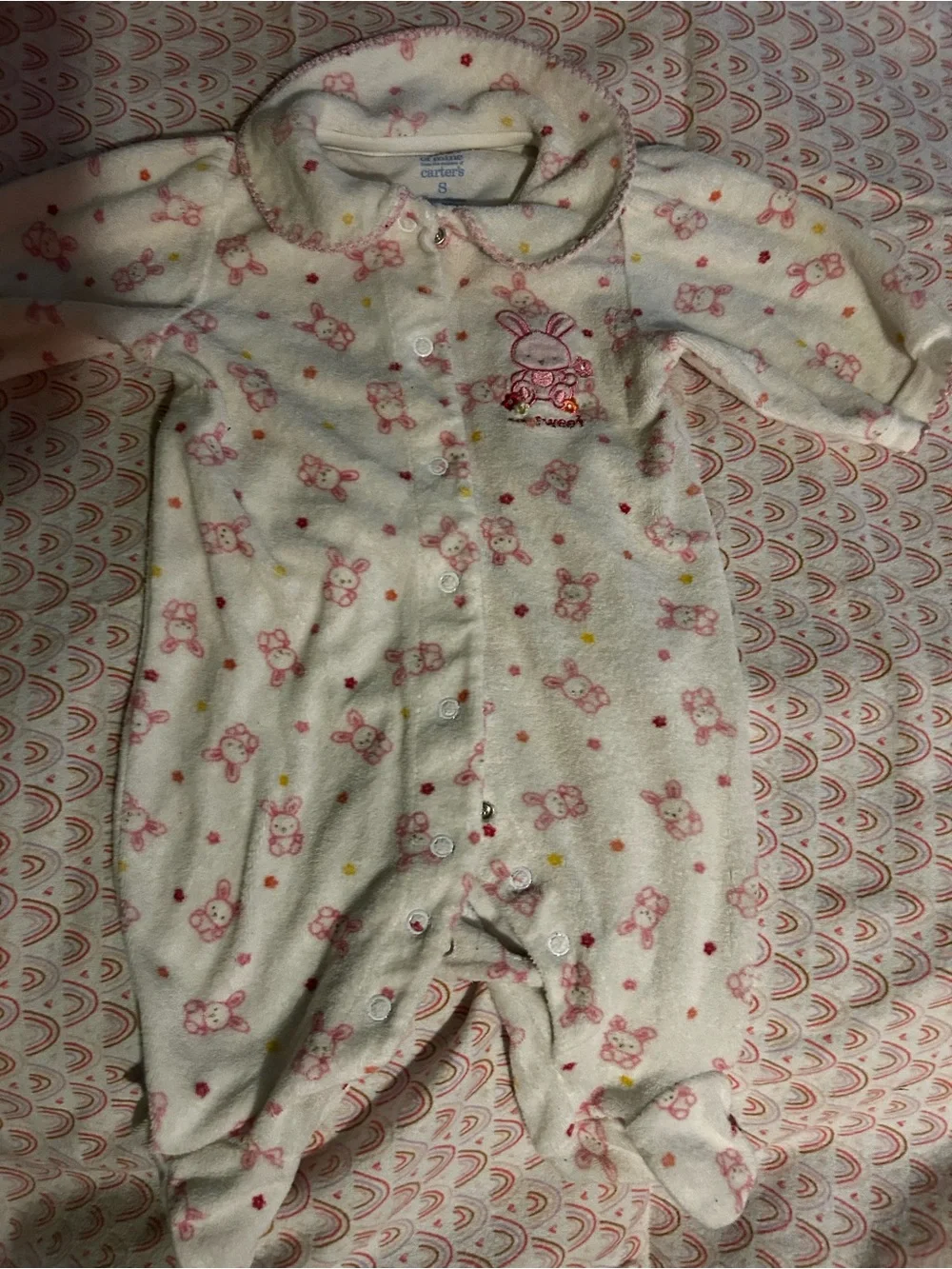 Carter's Cream Fleece Footed One-Piece with Pink Bunny Print